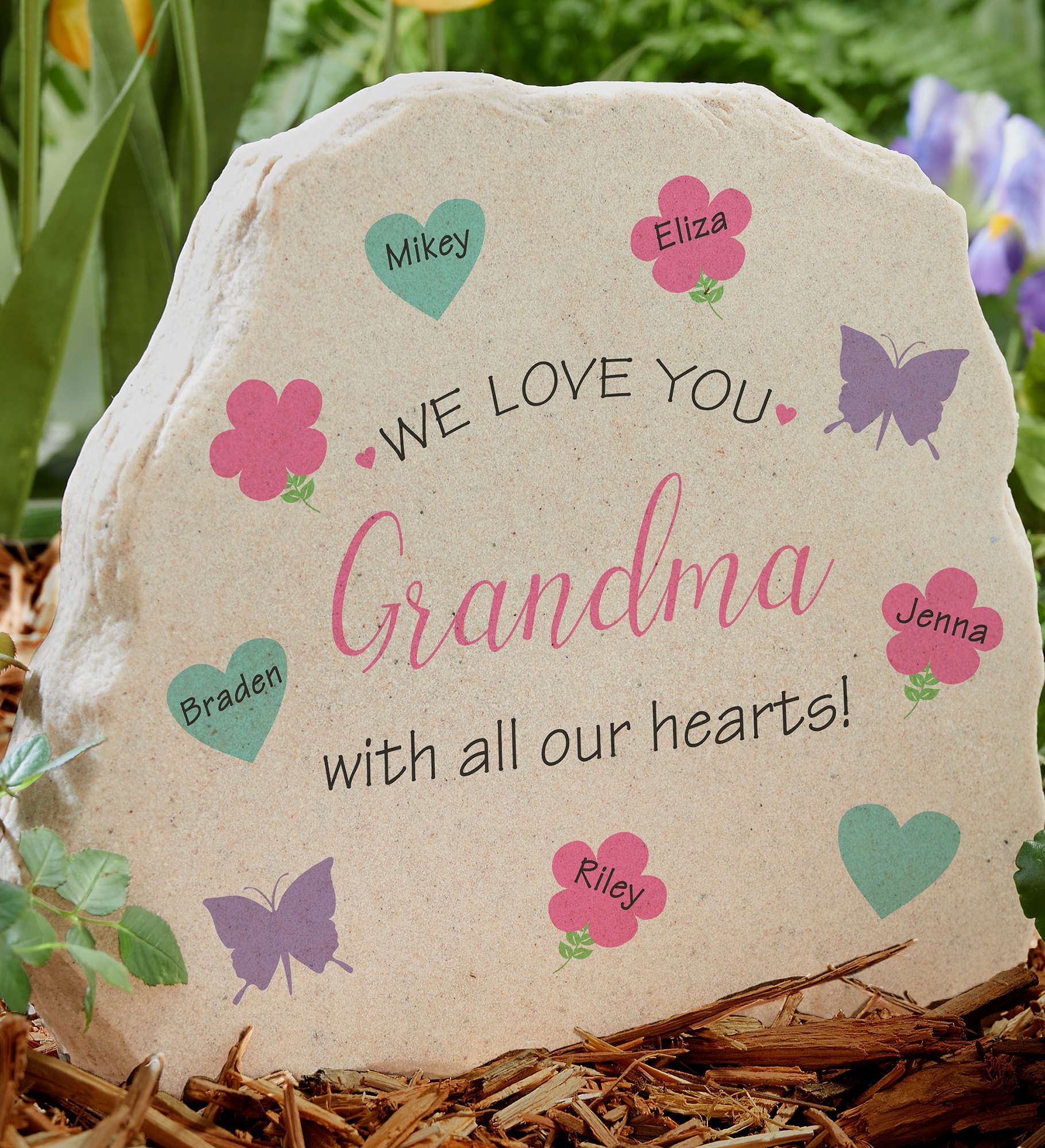 All Our Hearts Personalized Standing Garden Stone